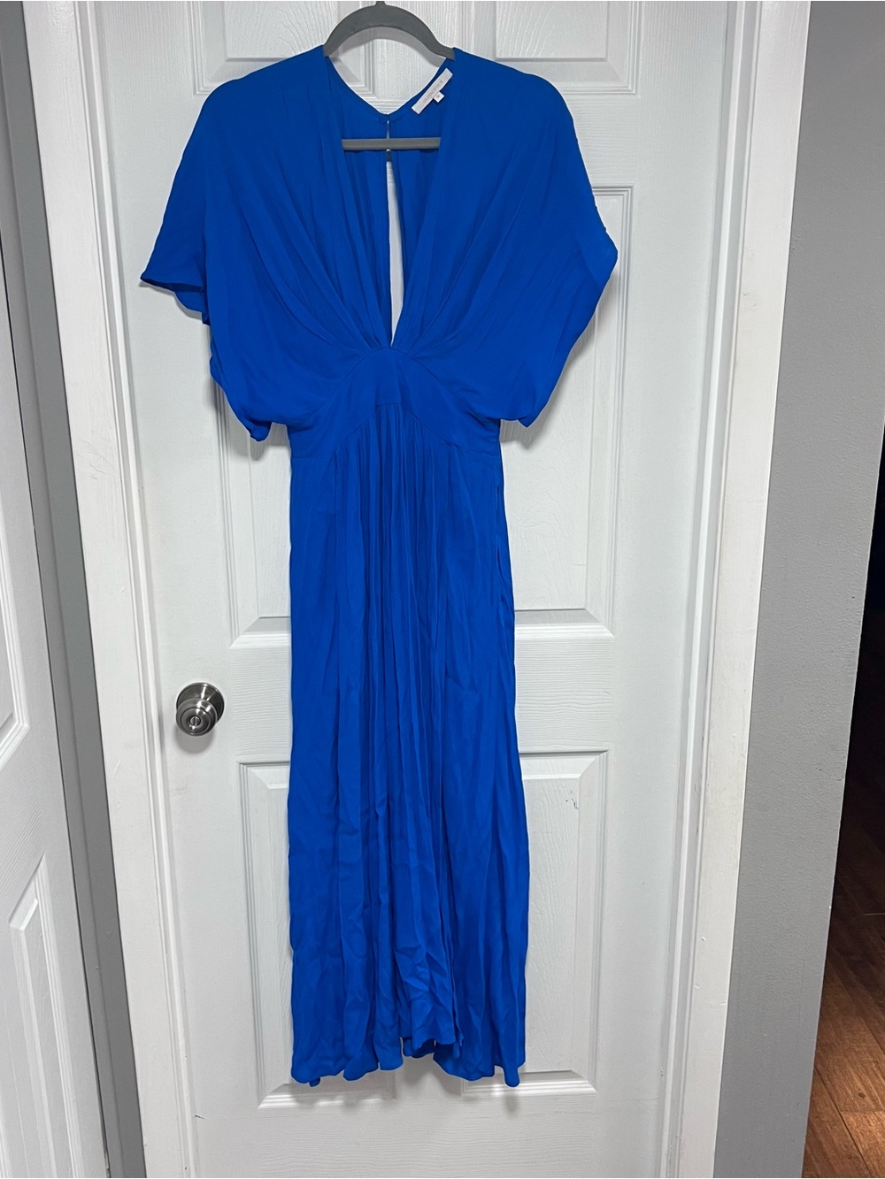 Olivaceous Cobalt Blue Gathered Maxi Dress with Flutter Sleeves Size M